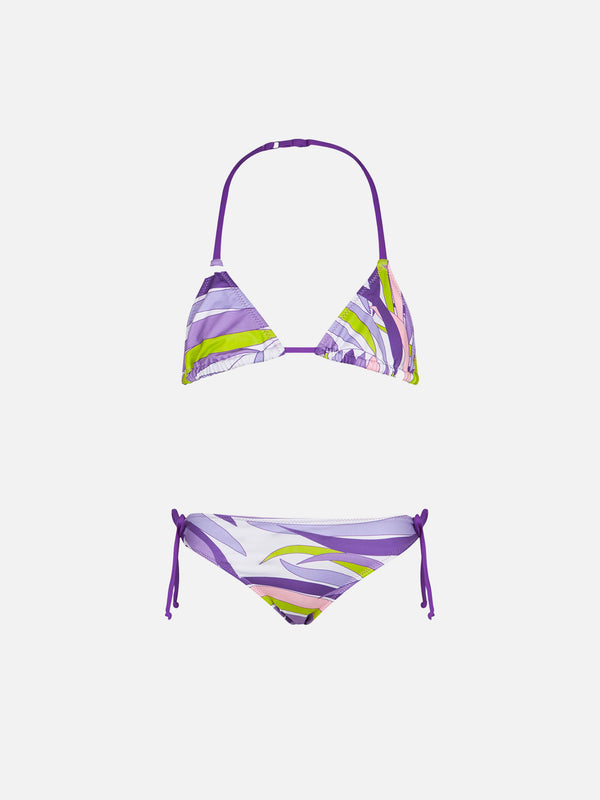 Mädchen-Triangel-Bikini mit Palmblättern