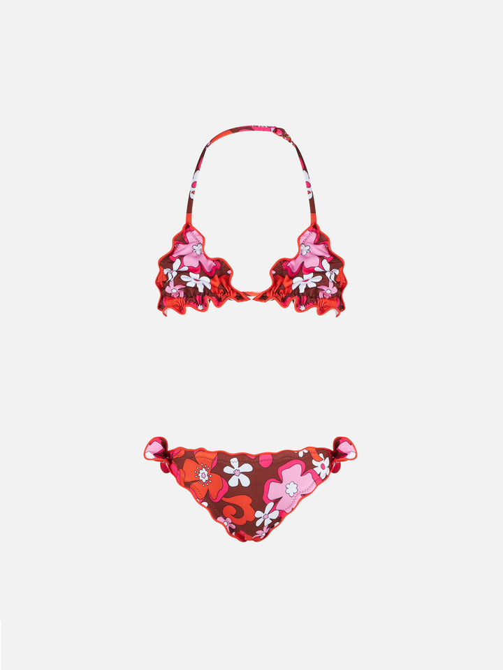 Girl triangle bikini with flowers print - MC2 Saint Barth