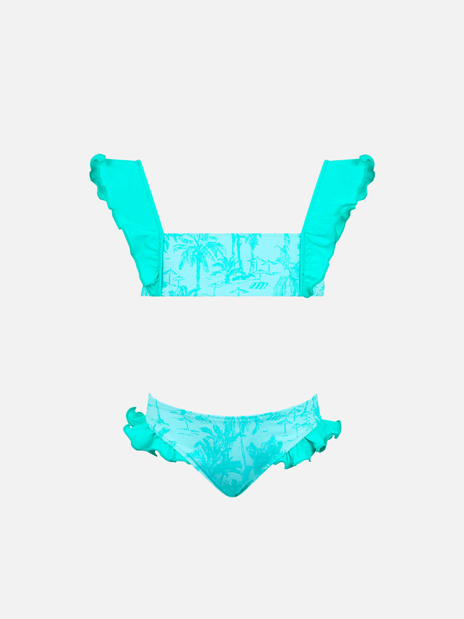 Mc2 Saint Barth Bikini a fascia da bambina Lindy con volant e stampa toile de jouy