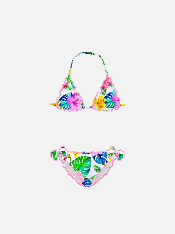 Mc2 Saint Barth Bikini da bambina a triangolo con stampa tropicale