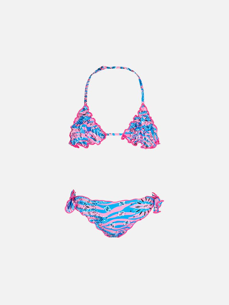 Girl triangle bikini with zebra bandanna print