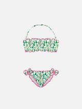 Bikini a fascia da bambina con stampa cactus