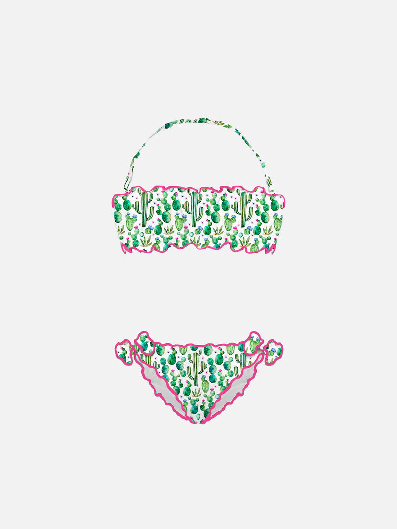 Girl bandeau bikini with cactus print