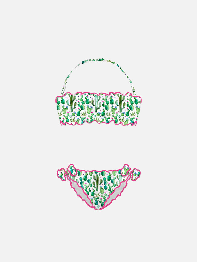 Mc2 Saint Barth Bikini a fascia da bambina con stampa cactus