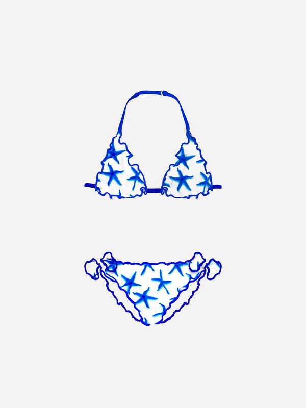 Bikini da bambina a triangolo con stampa stelle marine