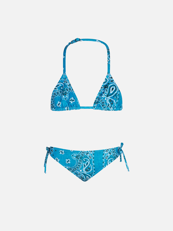 Mc2 Saint Barth Bikini da bambina a triangolo con stampa bandana in denim