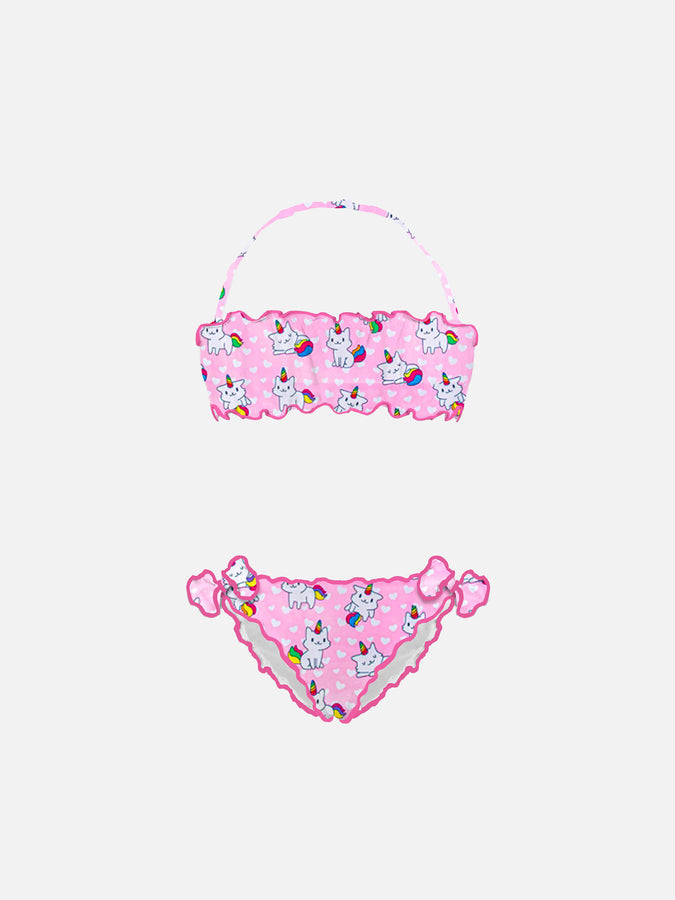 Mc2 Saint Barth Bikini da bambina a fascia con stampa gatto