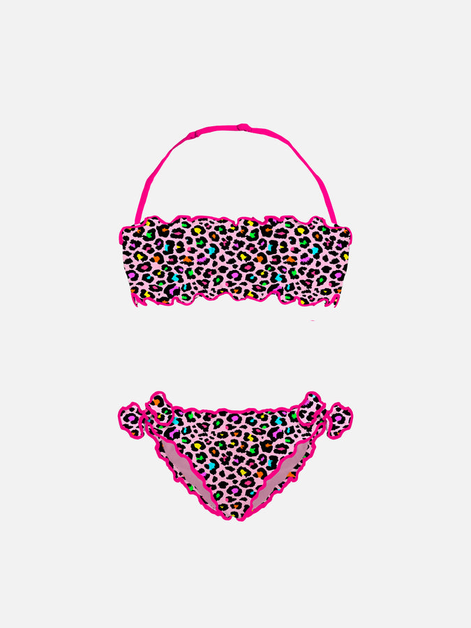 Mc2 Saint Barth Bikini da bambina a fascia con stampa leopardata