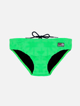 Boy terry swim briefs Billy with palms embossed print