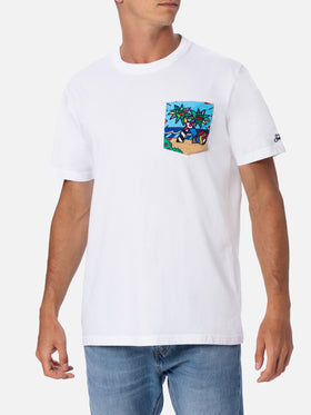 Man cotton t-shirt Blanche with Britto printed pocket | ©BRITTO SPECIAL EDITION