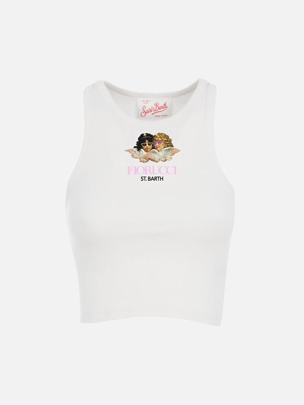 Woman rib-knit cotton crop tank with Fiorucci print | FIORUCCI SPECIAL EDITION