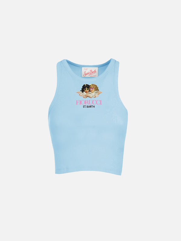 Girl light blue rib-knit cotton crop tank | FIORUCCI SPECIAL EDITION