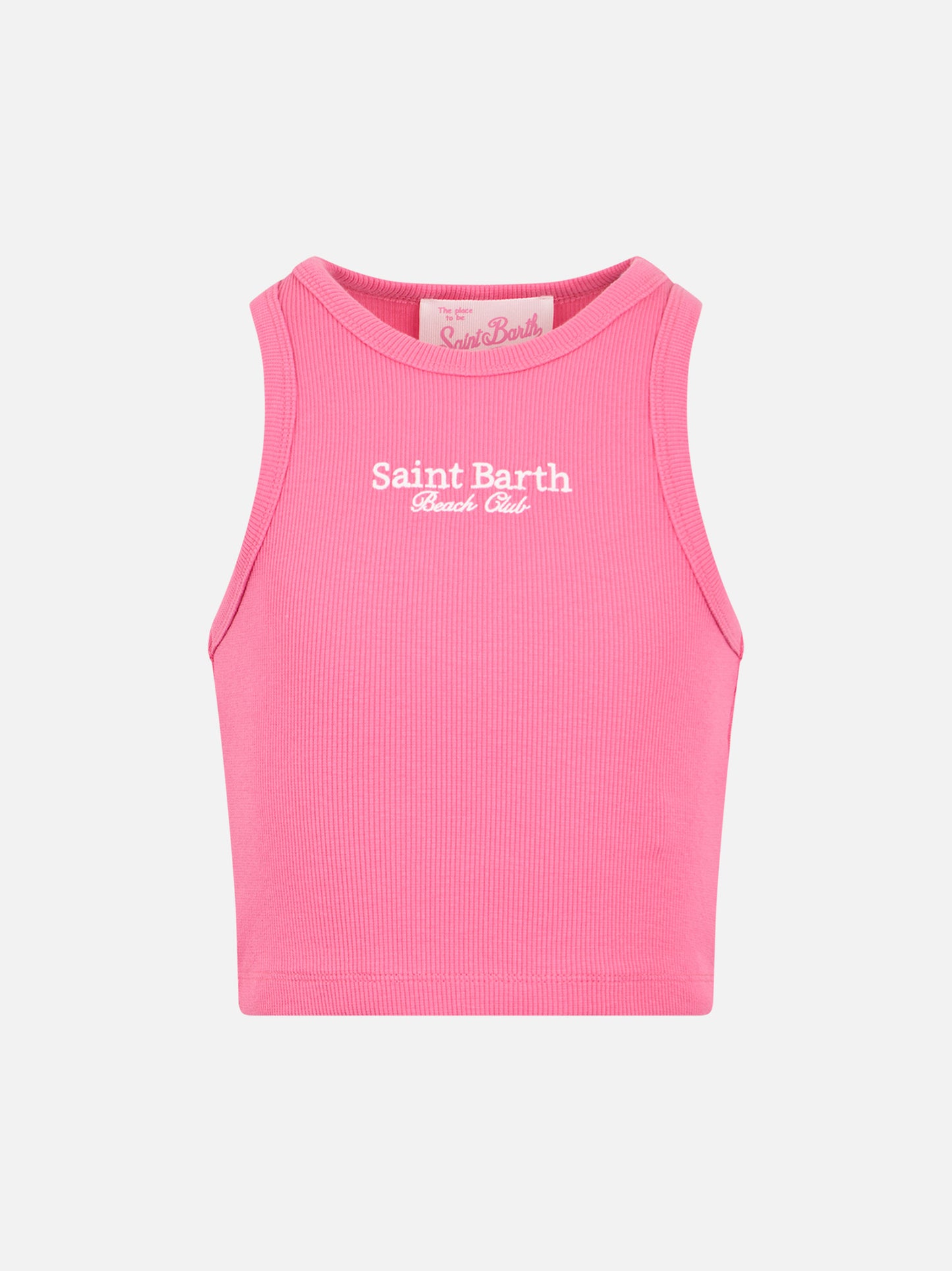 Girl fuchsia rib-knit cotton crop tank - MC2 Saint Barth
