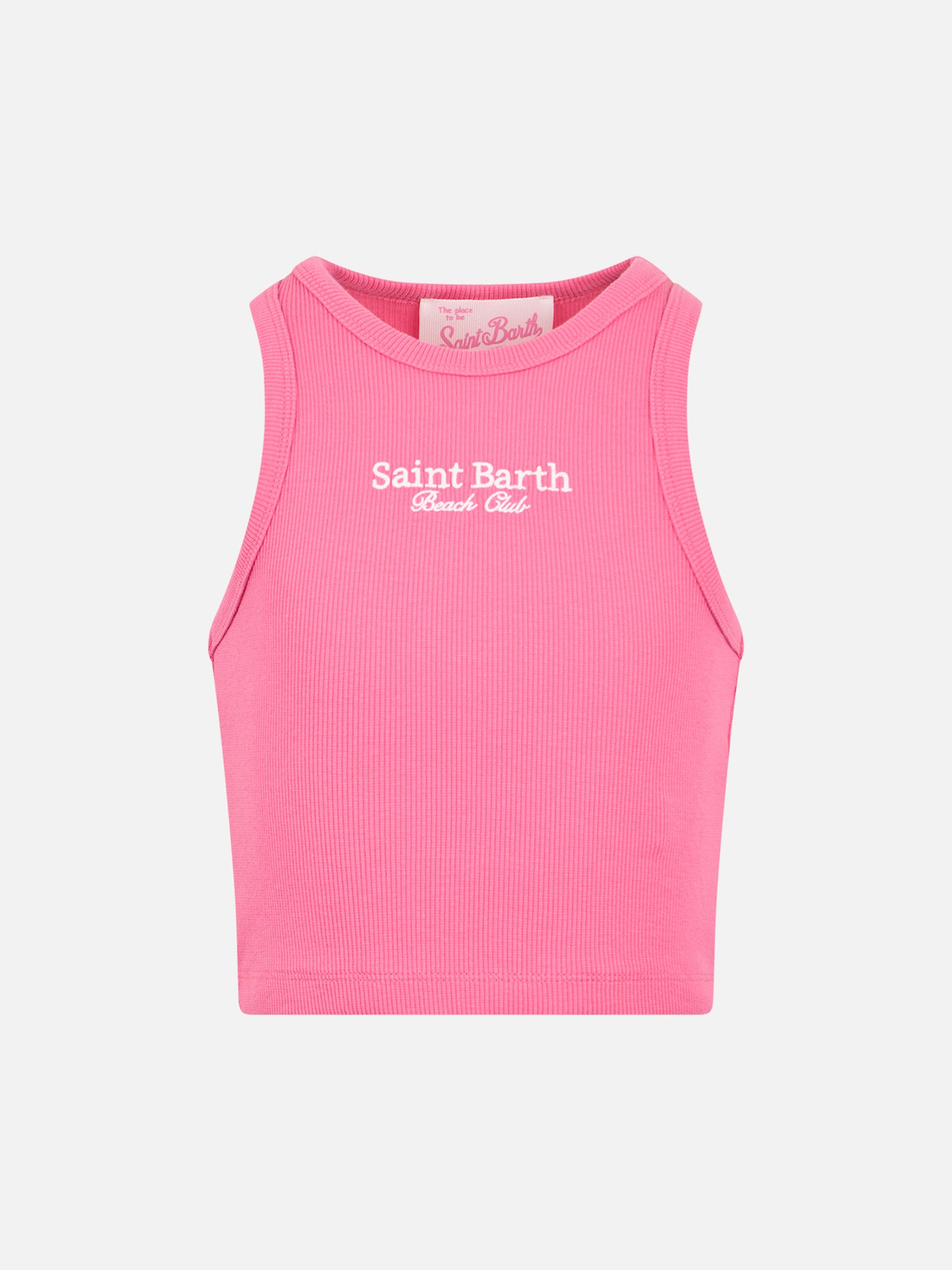 Girl fuchsia rib-knit cotton crop tank - MC2 Saint Barth