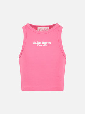 Girl fuchsia rib-knit cotton crop tank - MC2 Saint Barth