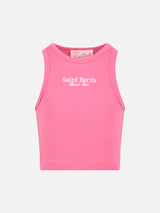 Girl fuchsia rib-knit cotton crop tank