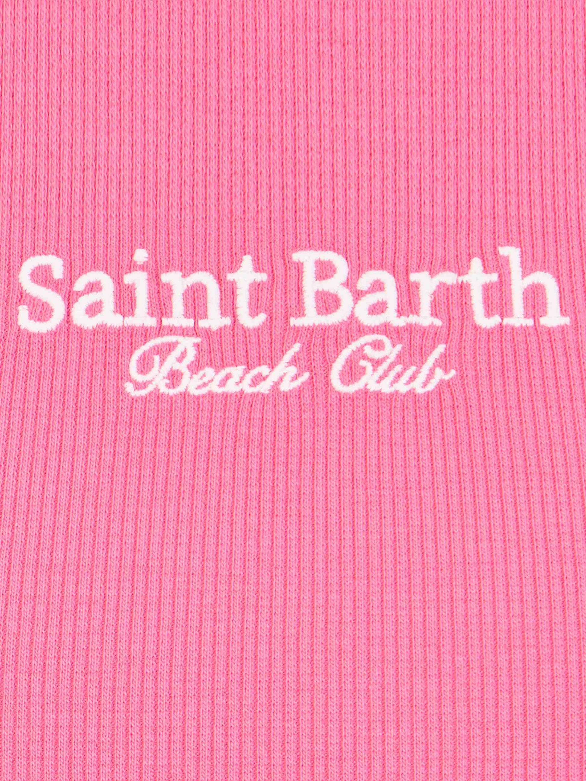 Girl fuchsia rib-knit cotton crop tank - MC2 Saint Barth