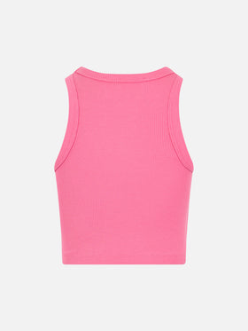 Girl fuchsia rib-knit cotton crop tank - MC2 Saint Barth