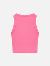 Girl fuchsia rib-knit cotton crop tank