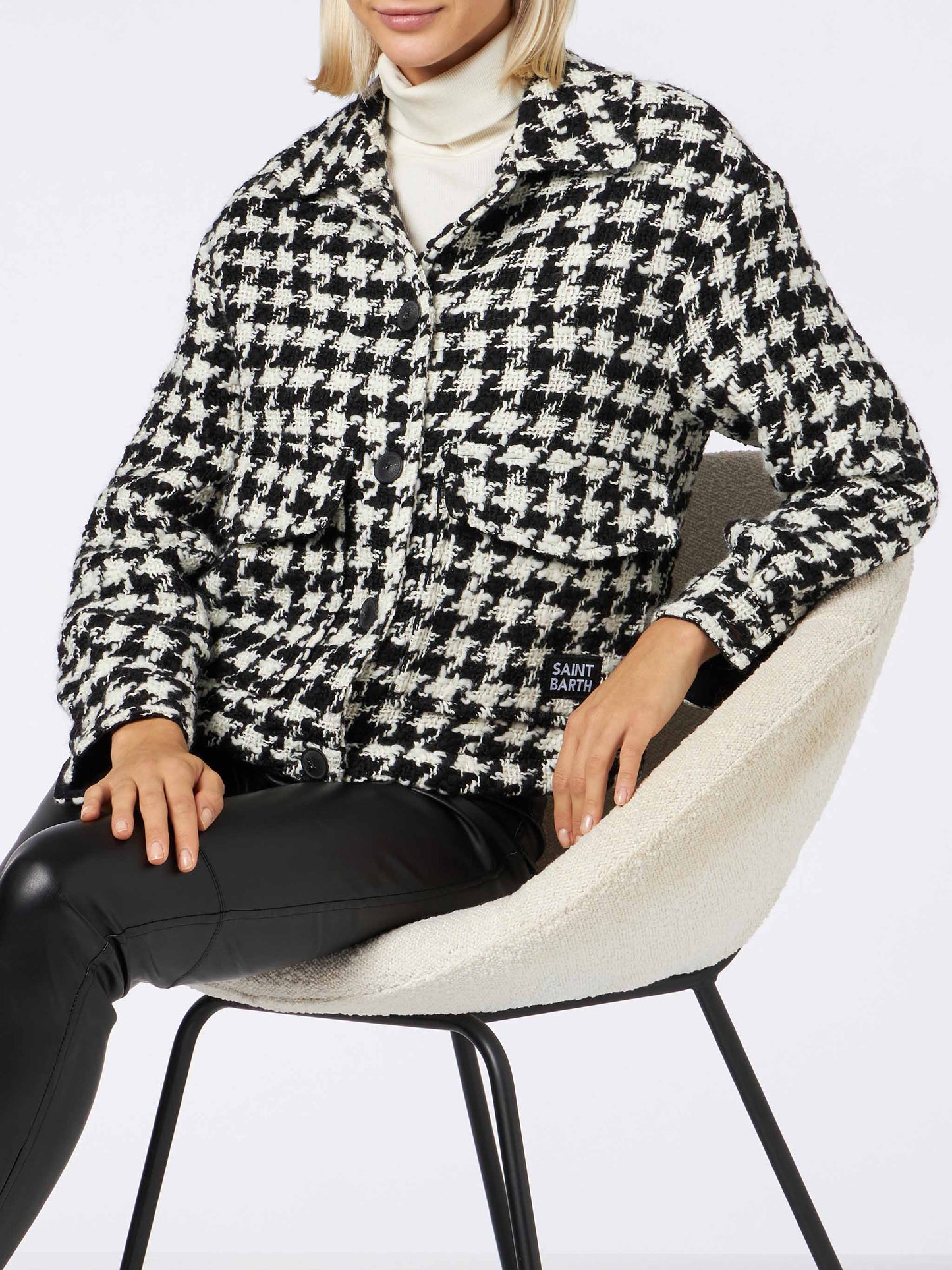 Woman cropped overshirt with pied de poul print - MC2 Saint Barth