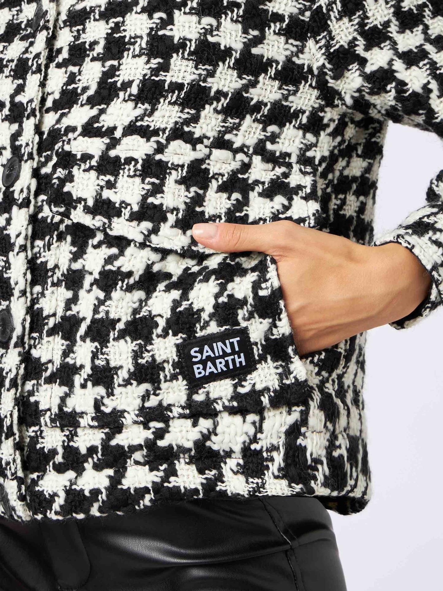 Woman cropped overshirt with pied de poul print - MC2 Saint Barth