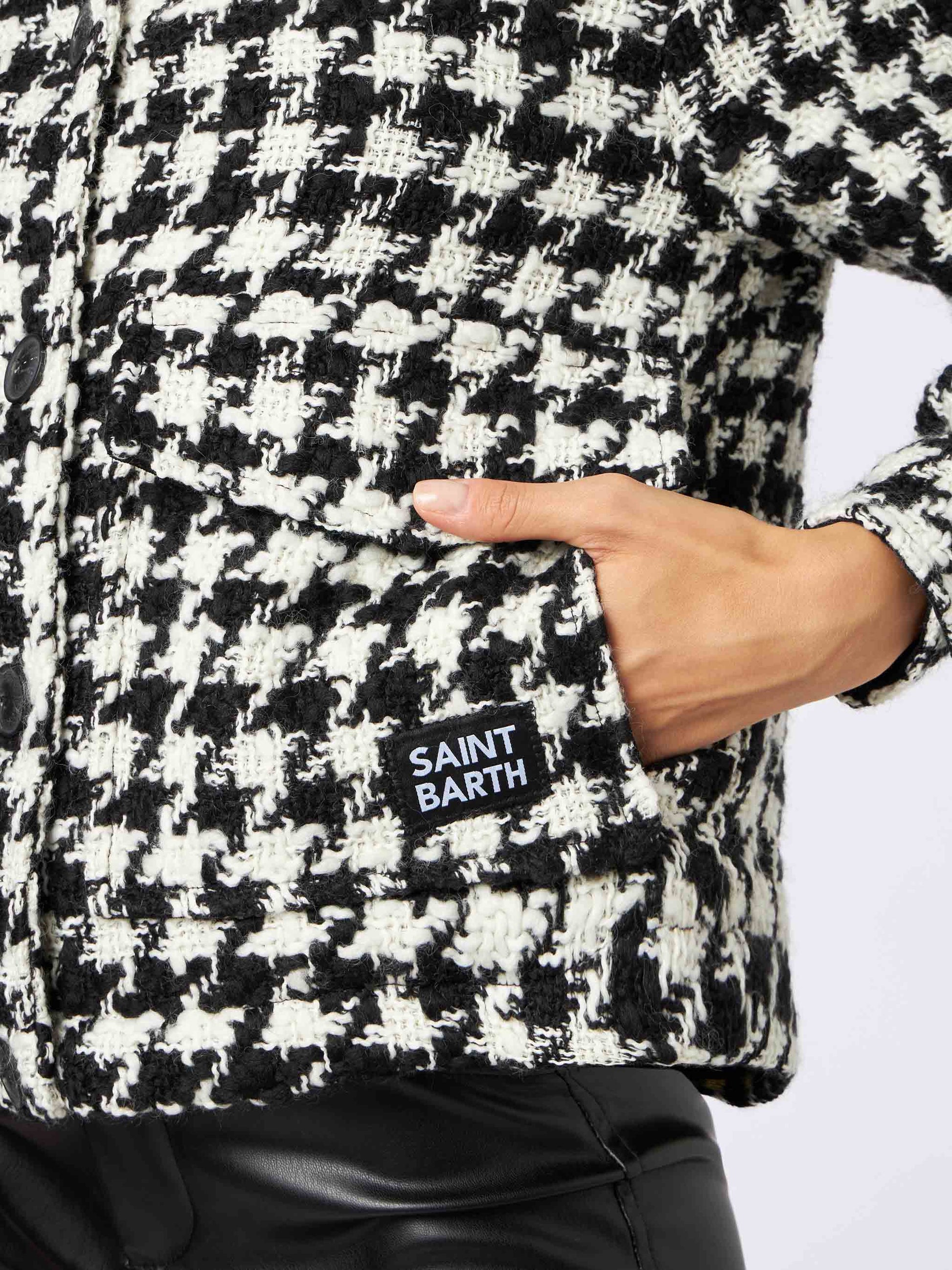 Woman cropped overshirt with pied de poul print - MC2 Saint Barth