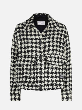 Kurz geschnittenes Damen-Overshirt mit Pied-de-Poul-Print