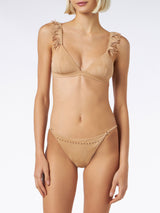 Suede effect triangle bikini with cheeky swim briefs