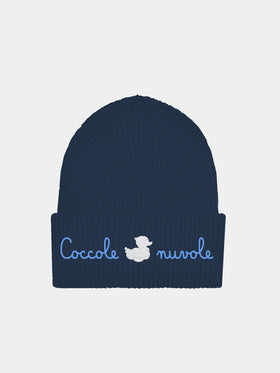 Kid blue ribbed beanie with Coccole nuvole embroidery | COCCOLEBIMBI SPECIAL EDITION - MC2 Saint Barth