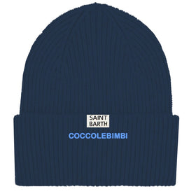Kid blue ribbed beanie with Coccole nuvole embroidery | COCCOLEBIMBI SPECIAL EDITION - MC2 Saint Barth