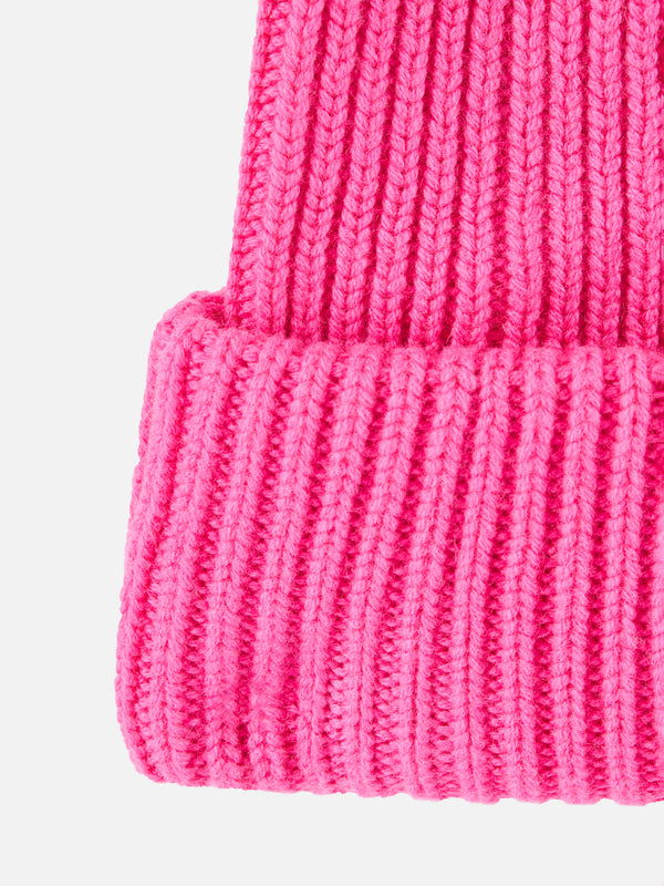 Woman fluo pink ribbed beanie with Saint Barth label