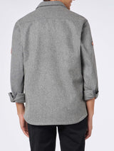 Man wooly grey overshirt with pockets and patches