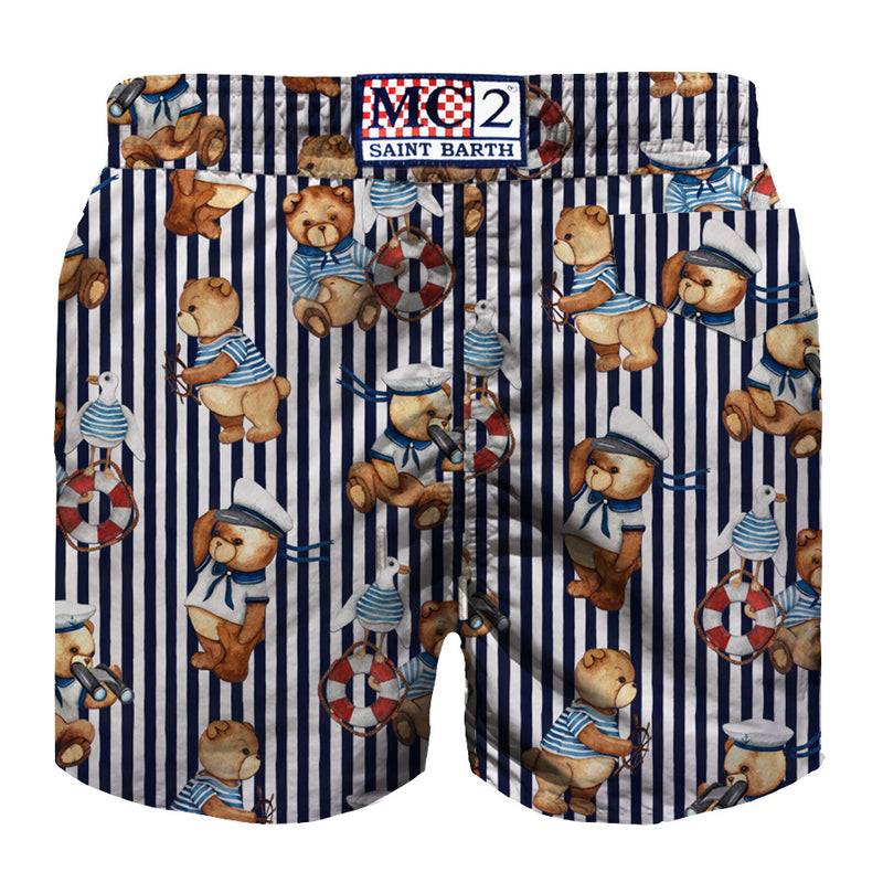 Jungen-Badeshorts aus Baumwolle mit Matrosenbären-Print