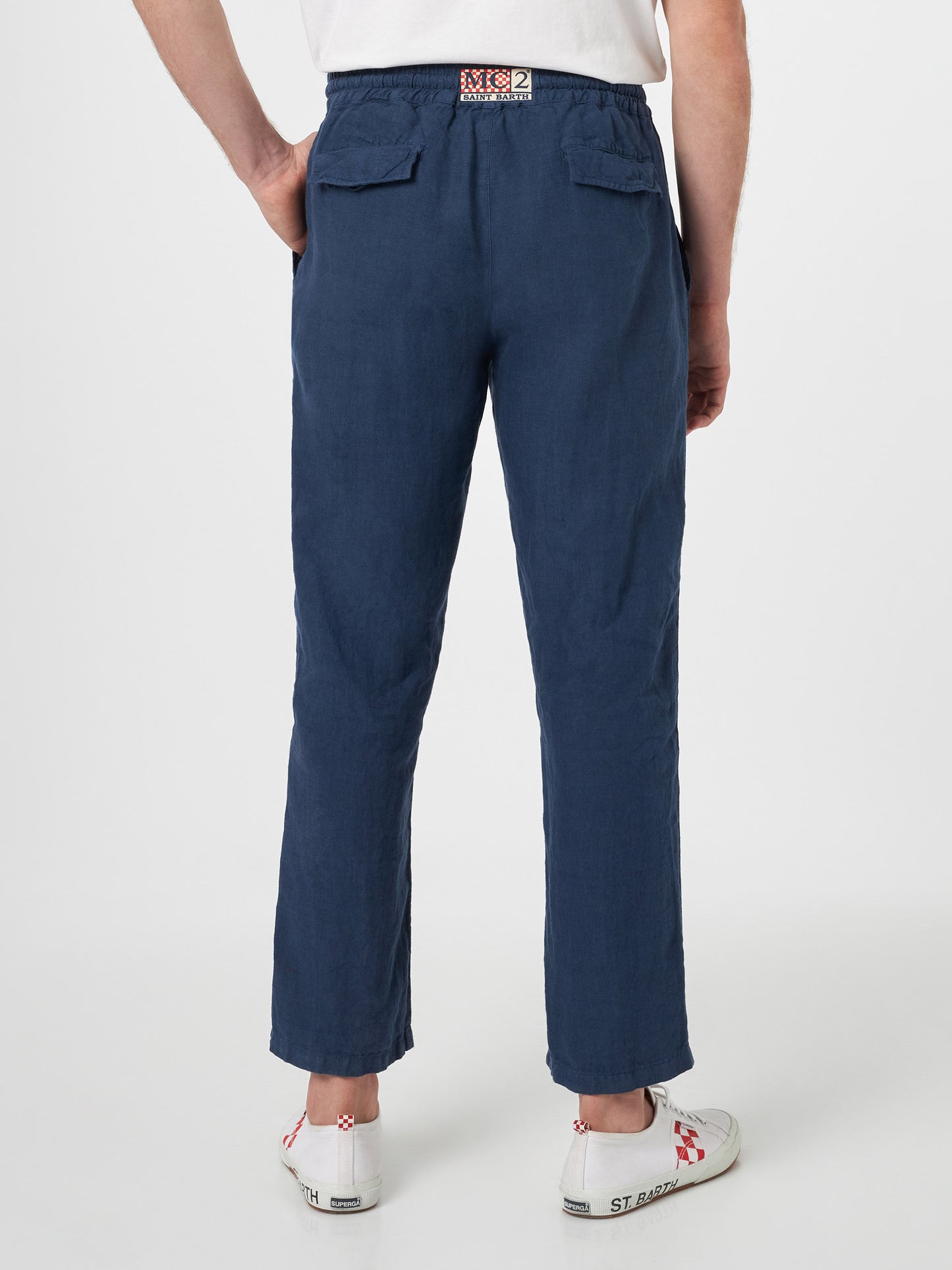 Navy blue linen pants Calais with drawstring - MC2 Saint Barth