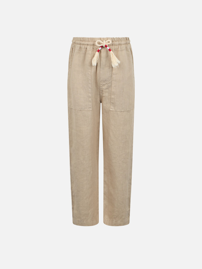 Mc2 Saint Barth Pantaloni Calais Jr da bambino in lino beige con coulisse