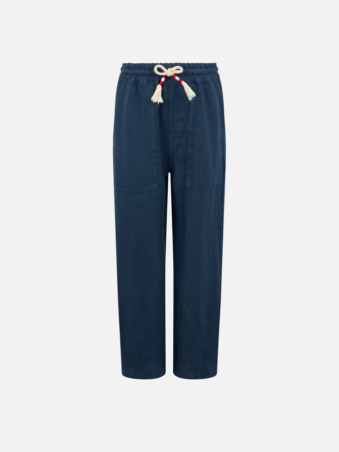 Mc2 Saint Barth Pantaloni Calais Jr da bambino in lino blu navy con coulisse