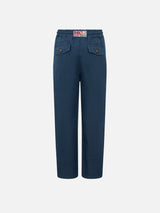 Pantaloni Calais Jr da bambino in lino blu navy con coulisse