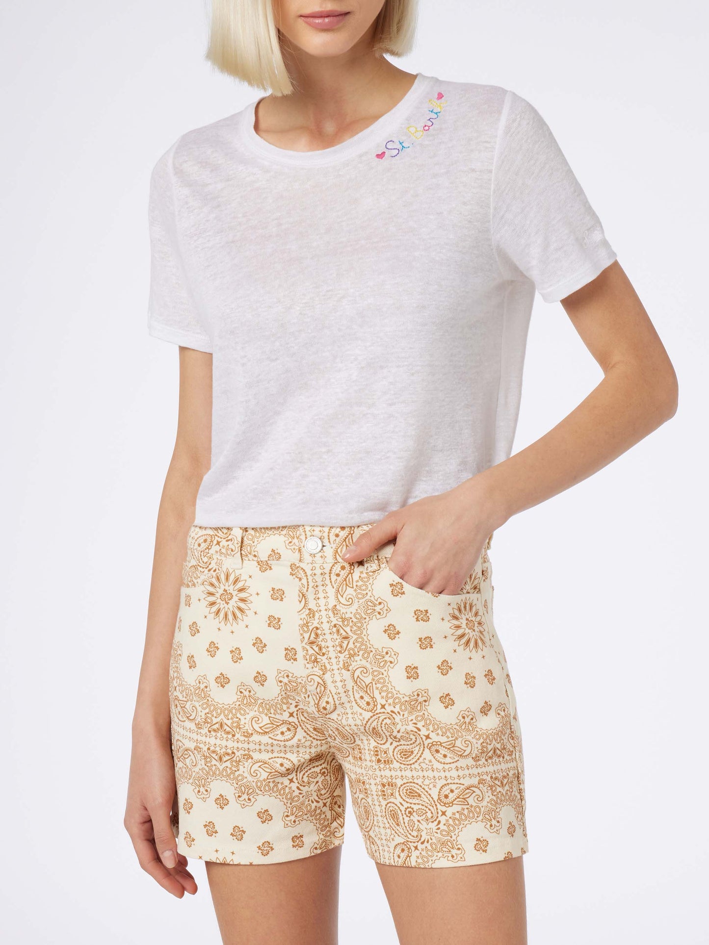 Woman bandanna print denim bermuda Cancun - MC2 Saint Barth