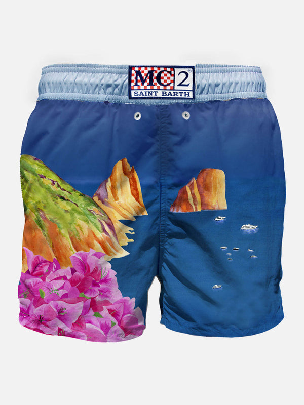 Herren-Badeshorts mit Capri-Aufdruck