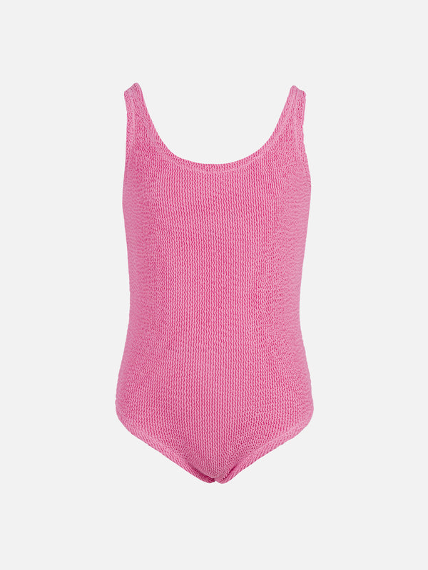 Rosafarbener Crinkle-Einteiler-Badeanzug für Mädchen von Cara
