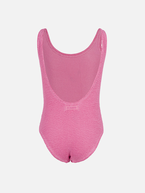 Rosafarbener Crinkle-Einteiler-Badeanzug für Mädchen von Cara