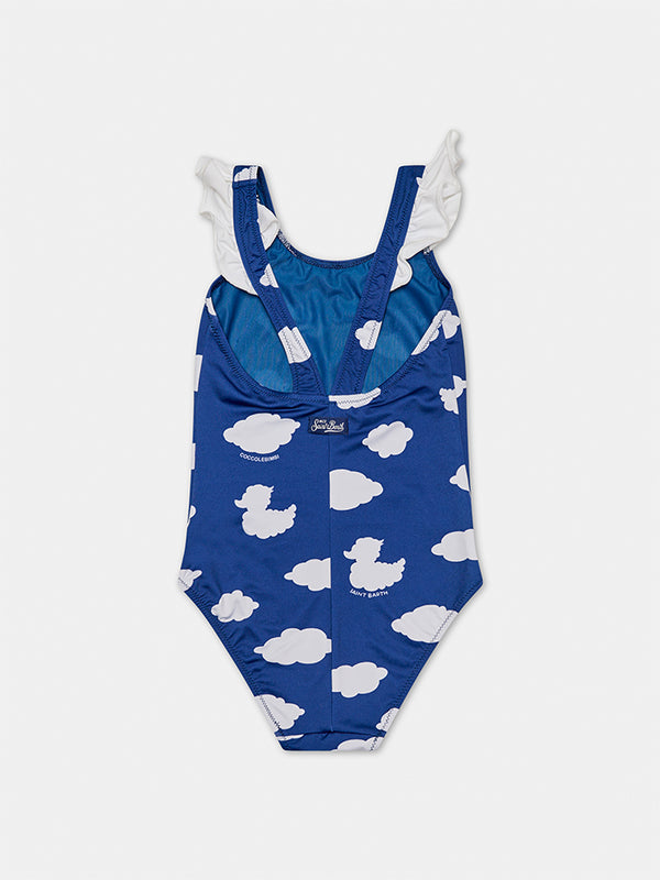 Rüschen-Einteiler-Badeanzug für Mädchen mit Wolken-Print und Stickerei | COCCOLEBIMBI SONDERAUSGABE