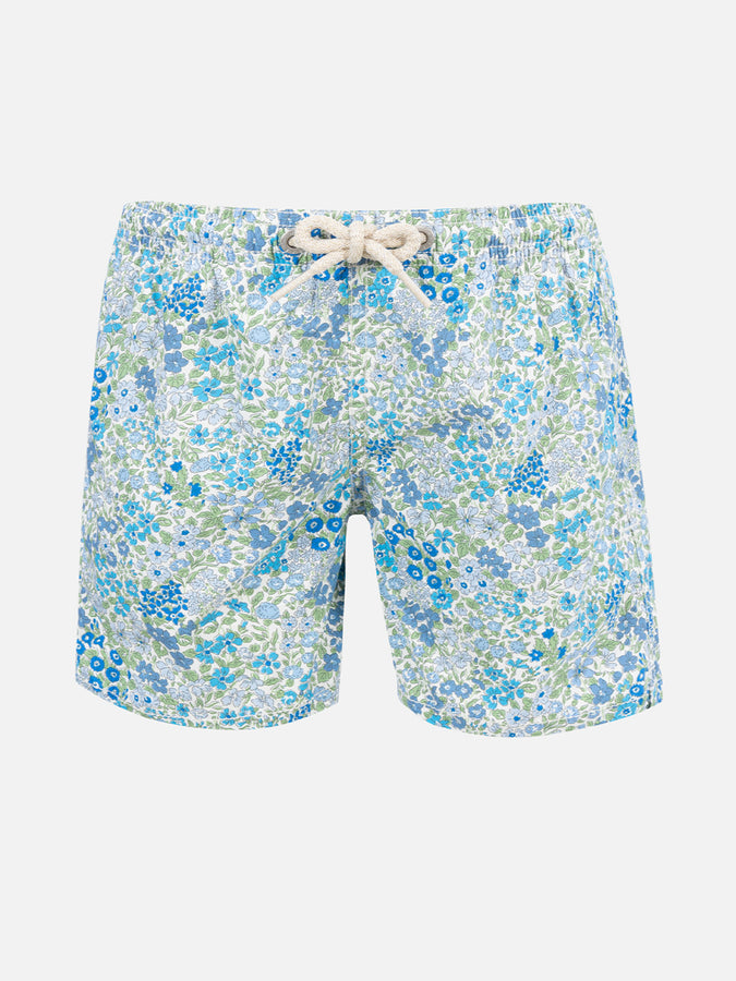 Mc2 Saint Barth Boy mid-length Jean swim-shorts with Joanna Luise print | MADE WITH LIBERTY FABRIC