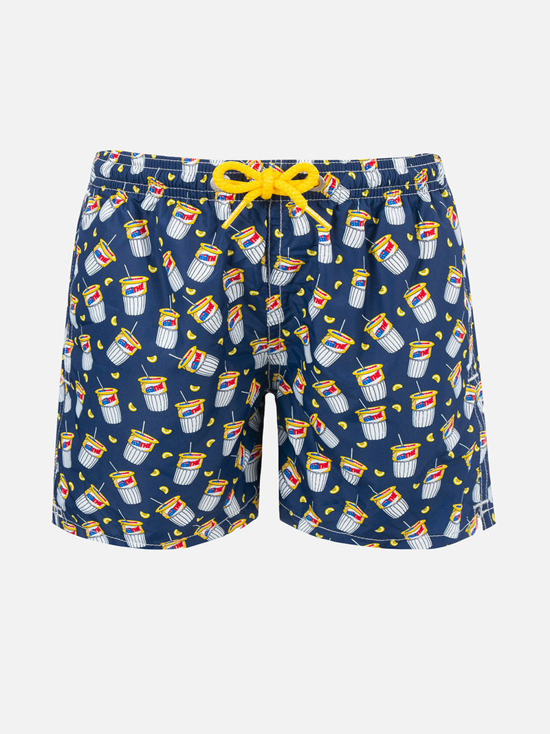 Boy lightweight fabric swimshorts with Estathè print | ESTATHE' SPECIAL EDITION