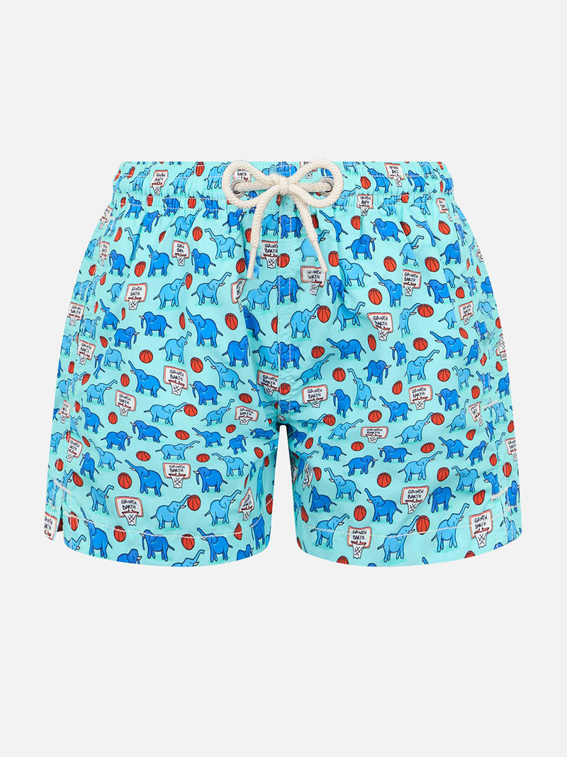 Boy lightweight fabric swim-shorts Jean Lighting with elephant print