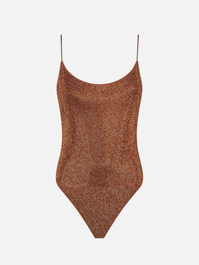 Woman one piece swimsuit with brown shades rhinestones - MC2 Saint Barth