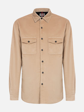 Man beige corduroy overshirt Chalet with St. Barth embroidery - MC2 Saint Barth