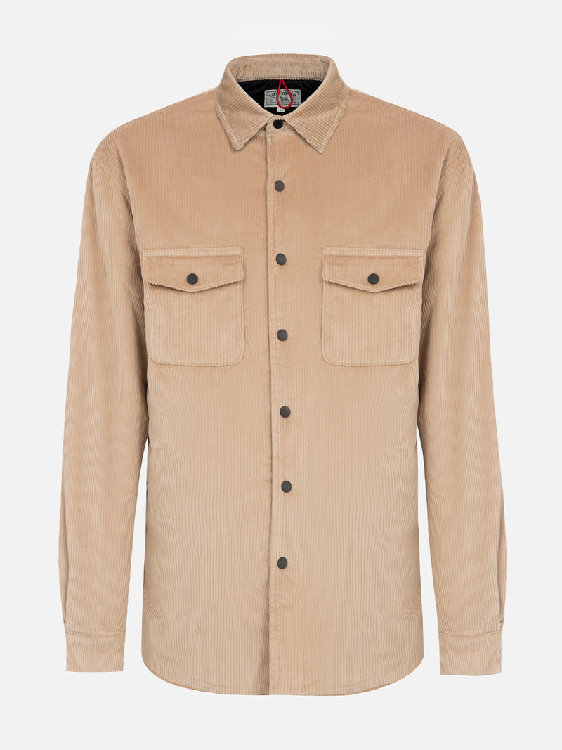 Man beige corduroy overshirt Chalet with St. Barth embroidery