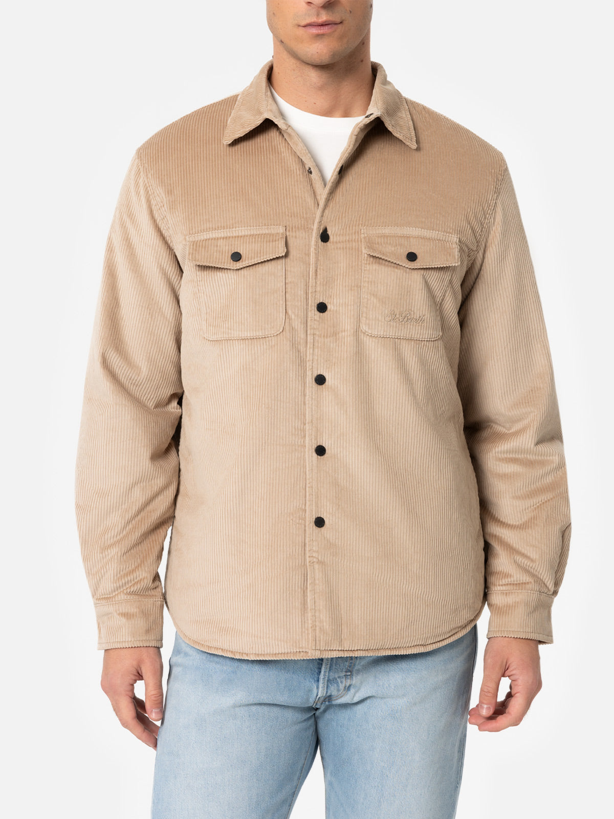 Man beige corduroy overshirt Chalet with St. Barth embroidery - MC2 Saint Barth