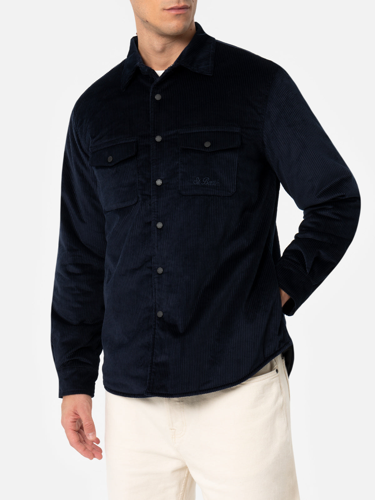 Man navy blue corduroy overshirt Chalet with St. Barth embroidery - MC2 Saint Barth